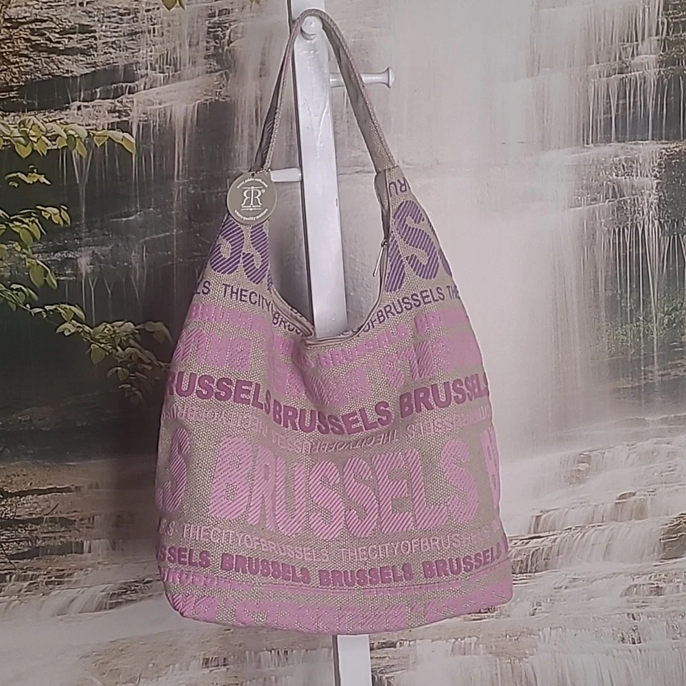 Robin Ruth canvas purple Brussels travel souvenir shoulder tote bag